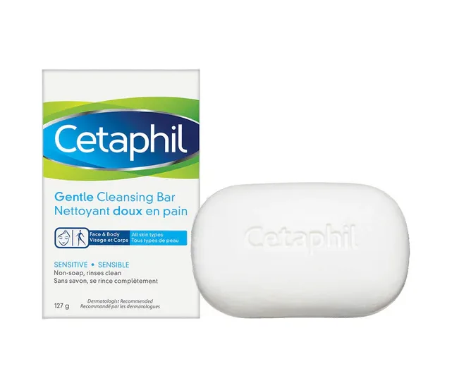 image showing and cetaphil gentle cleansing bar soap alongside its packaging